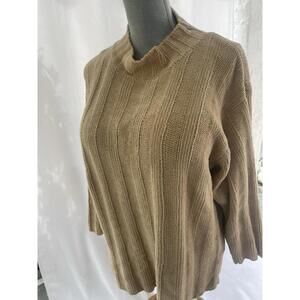Eddie Bauer Women’s 100% Cotton Sweater Size Large Camel Brown Crewneck Casual C